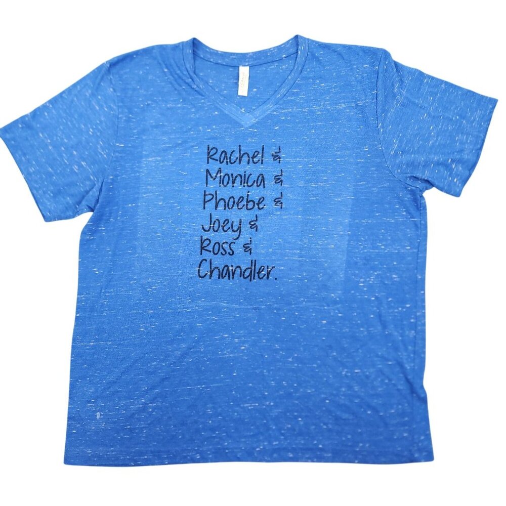Bella & Canvas FRIENDS Blue V-Neck T-Shirt Tee XL Heathered Top Names TV Show